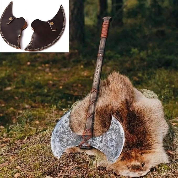 Forest Hunting 40” Two Handed Large Berserker Axe, Large Norse Axes,Scandinavian Style Viking Dane Ax Double Headed, Functional Viking Battle (Two Hand Large Double Headed Axe)