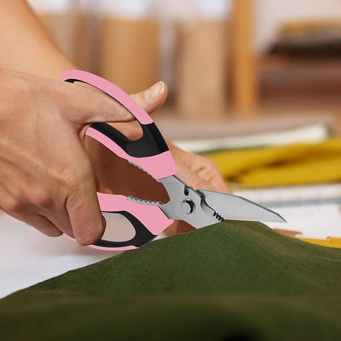 Heavy Duty Scissors Multipurpose - Sharp Utility Scissors All Purpose, Easy Cutting Carpet, Cardboard, Wires, Leather, Fabric(8'' Pink)