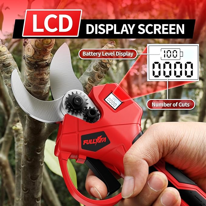 Electric Pruning Shears, 1.4" Cutting Diameter Electric Pruner with LCD Display&2Pcs 2.0Ah Rechargeable Battery, Brushless Motor Cordless Pruning Shears for Tree Trimming Branch Cutter