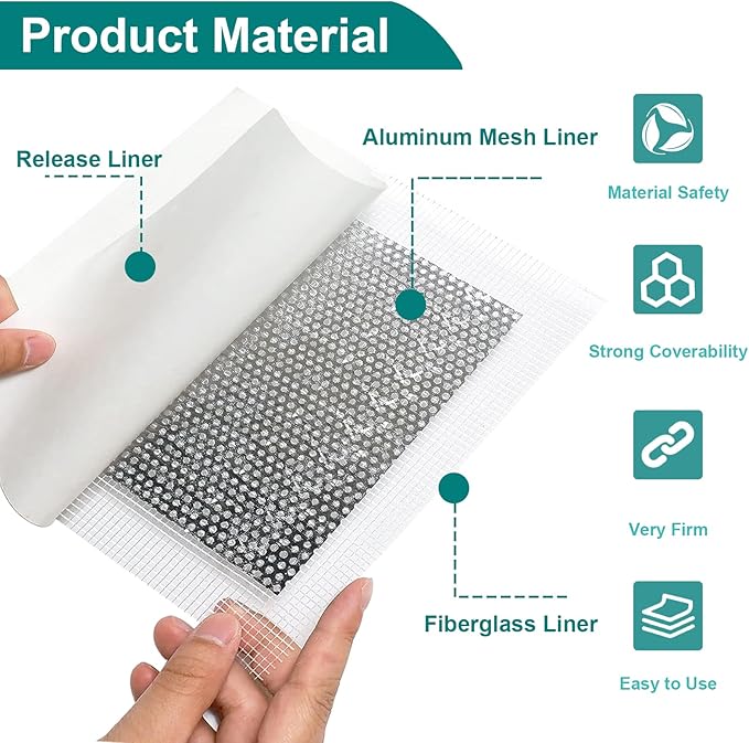 10 Pack Drywall Repair Kit for Large Holes, 4/6/8 Inch Dry Wall Patch Kits for Erase a Small Nail Hole, Plaster Wall Patching Self Adhesive Aluminum Mesh with Scraper and Sandpaper
