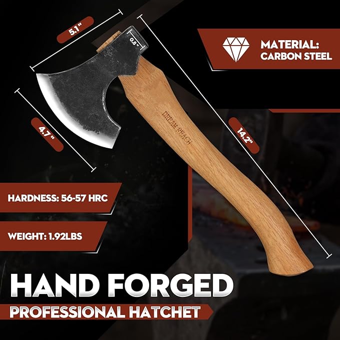 Dream Reach Hatchet Axe with Sheath Wood Hatchet Carbon Steel Heat Treated Bushcraft Hatchet - 14" Hand Forged Camping Axe for Chopping Wood, Garden