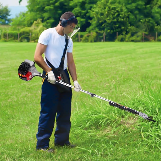 52CC 2-Strokes Brush Cutter Grass Trimmer, 10 in 1 Lawn Mower Pruner Tool Gasoline Powered Weed Wacker Brush Cutter Multifunctional Trimming Tools for Lawn and Garden Tree Trimming