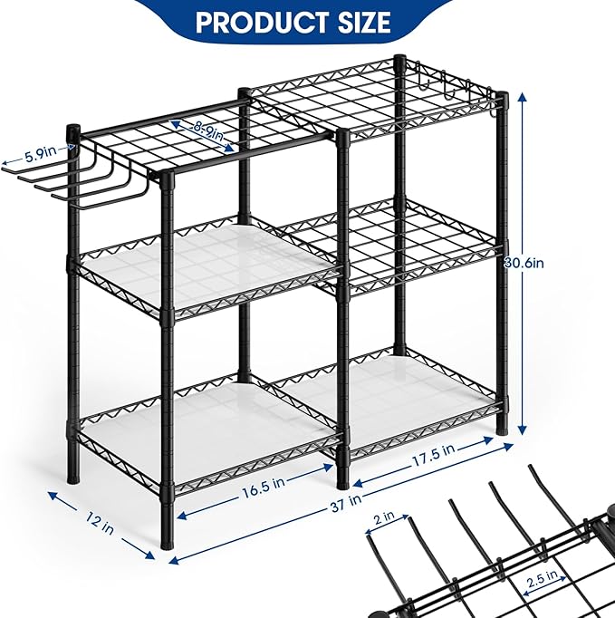 T3 Garden Tool Organizer(With 6 Shelves and 3 PP Panel)Heavy Duty Garage Tool Storage for Yard,Shed and Lawn,Freestanding Tool Organizers and Storage UP to 80 Tools,Black with Anti-Tip Device