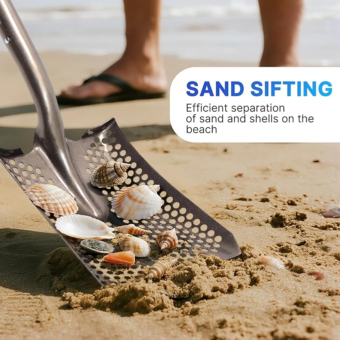 WIKER 45in Sand Sifting Shovel with Blue Fiberglass Handle - Heavy Duty Rock/Garden Sifter for Chicken Coop, Soil Screening, Gardening