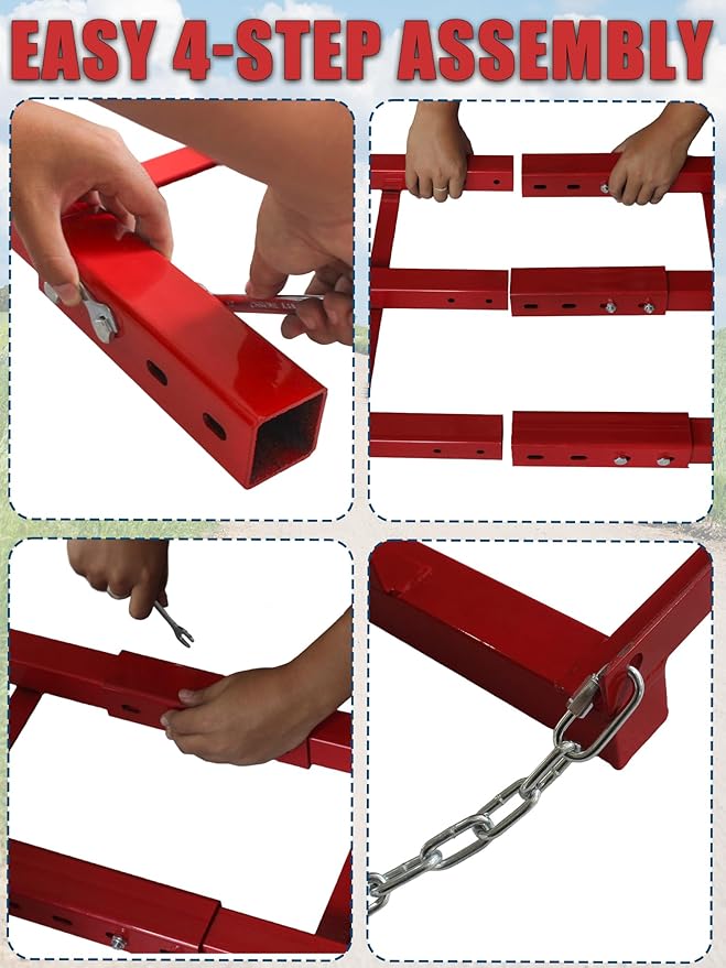 6ft Heavy Duty Drag Harrow for ATV, UTV, Tractor - Adjustable Tow Behind Leveling Rake with Weight Tray for Driveway Grader, Lawn, Field, Pasture, Food Plot Maintenance, Red(72 inch)