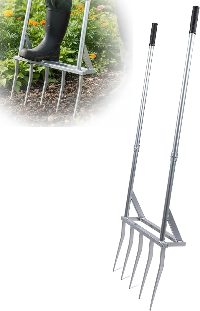 5-Tine Broad Fork Heavy Duty Garden Fork Built Tough for Lasting Durability Loosen and Aerate Clay Soil on Farms and in Home Gardens