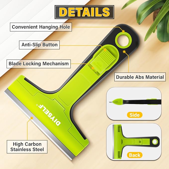 DIYSELF 1 Pack Razor Blade Scraper with 10 Extra Razor Blades, Scraper Tool, Glass Scraper for Cleaning, Glass Stove Top Scraper, Window Scraper, Paint, Cooktop, Oven Scraper, Razor Scraper Tool