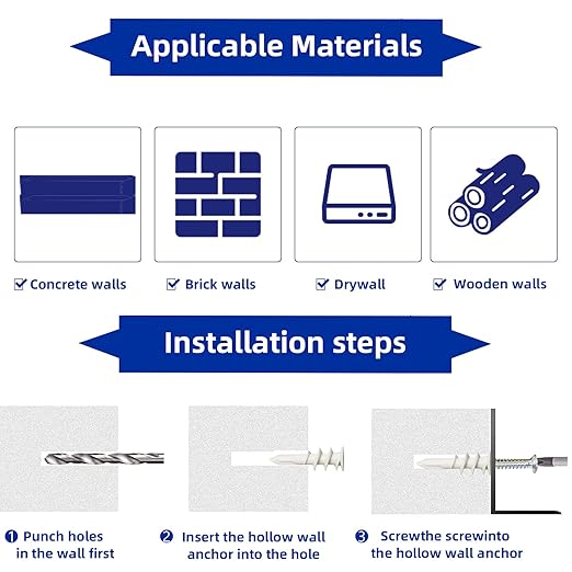 260 PCS Self Drilling Drywall Anchors, 3 Sizes Nylon Plastic Wall Anchors with Screws for Drywall, No Pre Drill Hole Preparation Required, 10x35mm, 13x42mm, 15x32mm