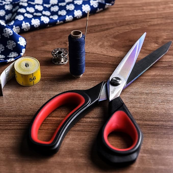 LIVINGO Premium Tailor Scissors Heavy Duty Multi-Purpose Titanium Coating Forged Stainless Steel Sewing Fabric Leather Dressmaking Comfort Grip Shears Professional Crafting (8.5 INCH)
