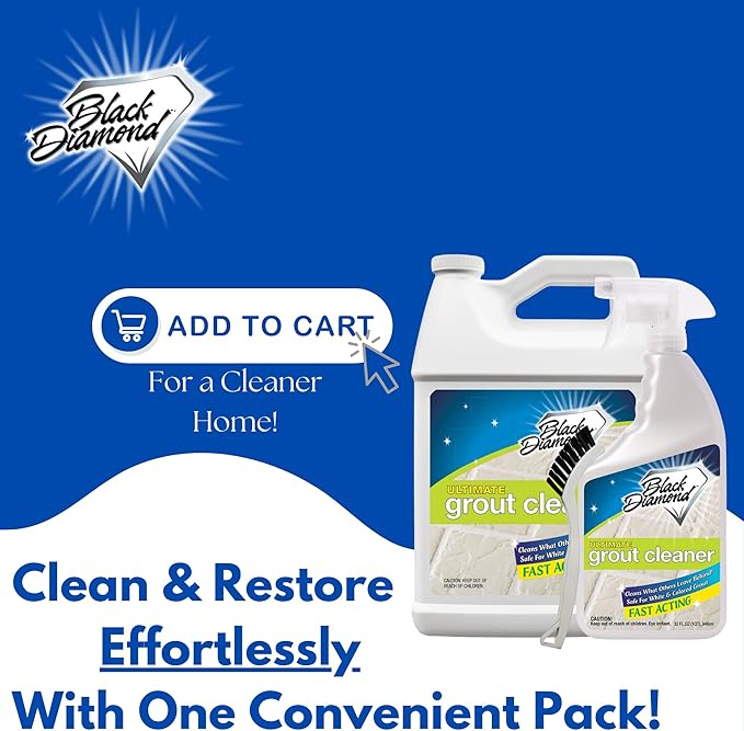 Black Diamond Ultimate Grout Cleaner: Best Cleaner for Tile, Ceramic, Porcelain, Marble Acid-Free Safe Deep Cleaner & Stain Remover for Even The Dirtiest Grout. (1-Quart/1-Gallon/sm brush)