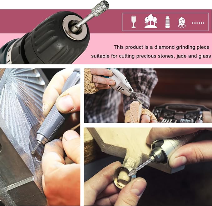 Diamond Burr Set for Dremel, Rotary Tool Grinding Cutting Wheel Stone Glass Tile Jewelry Engraving Rock Etching Masonry 1/8” Die Grinder Carving Cutter Metal Engraver Kit - 20pc Set