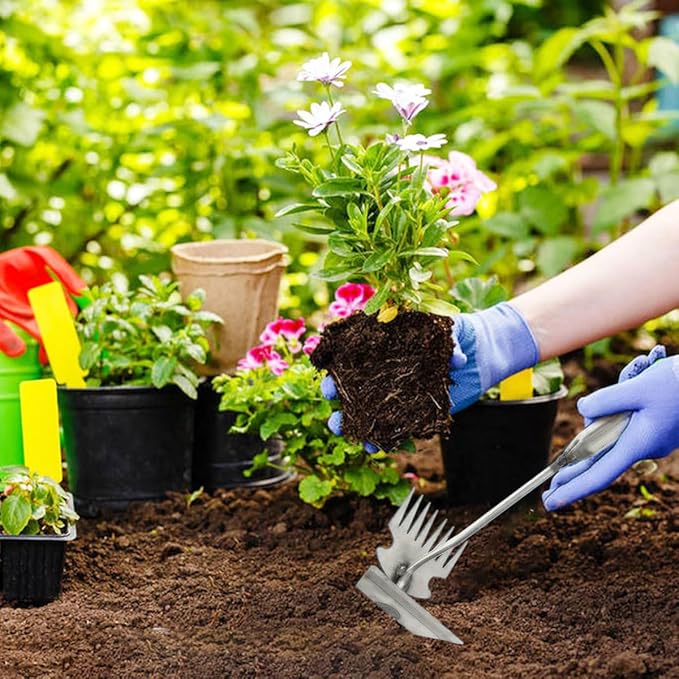 Dual-Head Weed Puller Tool, 2 Pack Heavy Duty Weeder Tool & Weed Remover, Garden Uprooting Tool with Hoe and Rake for Easy Weed Removal