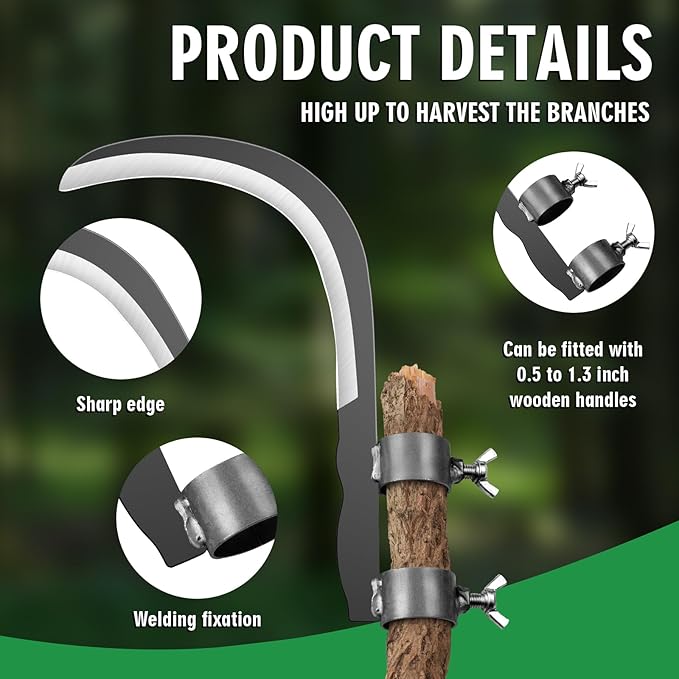 Steel Straw Sickle with Replaceable Wooden Handle Function, Manganese Steel Blade, Handheld Gardening Tools Multipurpose Gardening Weeding Grass Sickle and Farming Portable Safety Sickle