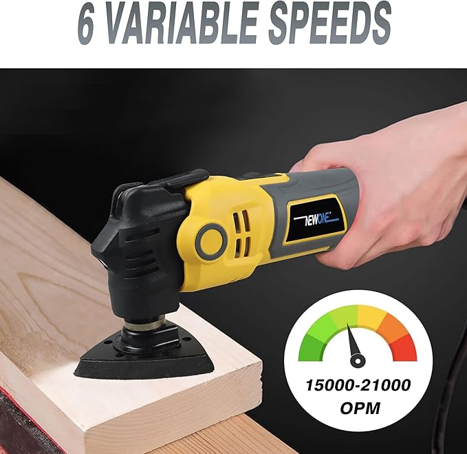NEWONE Anti-vibration Oscillating Tool 4 Amp Oscillating Multi-Tool Kit with 4° Oscillation Angle,6 Variable Speed with 5-piece Electric Multitool Blades (Yellow Black)