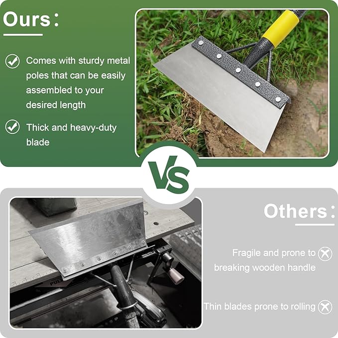 Garden Cleaning Shovel, Flat Shovel for Landscaping Long Handle 66", Gardening Floor Scraper Weeding Tool for Weeding, Scraping, Ice Remove