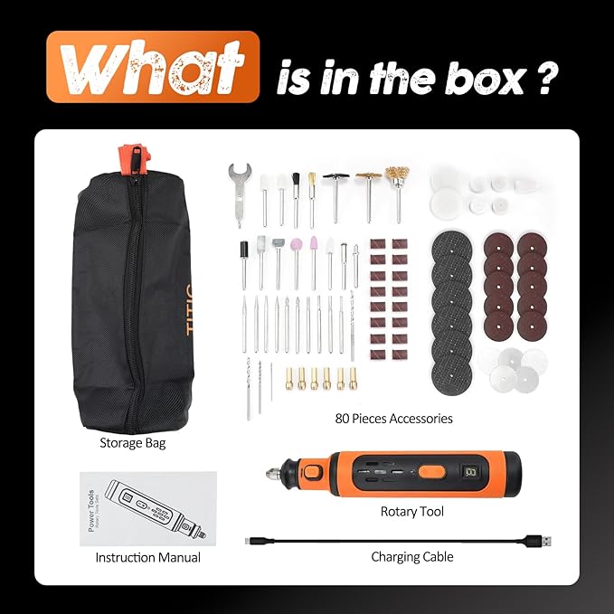8V Cordless Rotary Tool Kit, 5-Speed rechargeable Kit, USB Charging with 79 Accessories Multi-Purpose Power Tool for Sanding, Polishing, Drilling, Etching, Engraving, DIY Crafts