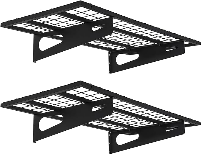 2-Pack 1.5x3FT Garage Shelving 17.7-inch-by-35.8-inch Wall Shelf Garage Storage Rack Wall Mounted Floating Shelves, Black