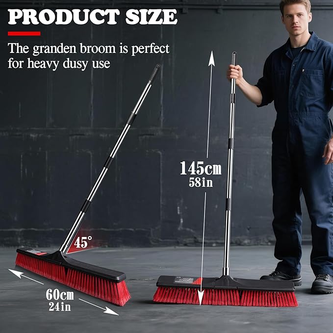 MASTERTOP 25'' Yard Broom, Heavy Duty Garden Broom with Stiff Bristles, Outdoor Sweeping Brush,Push Broom for Warehouse Garden Garage Factory Patio Deck Driveways