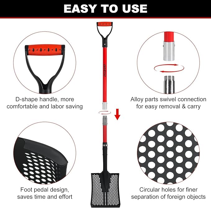 Sifting Shovel, Heavy Duty Sand Sifter Shovel with Ergonomic Grip for Beach, Farm and Garden, Chicken Coop Poop Scooper - 53.2 inch