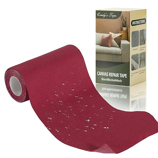 Canvas Repair Tape, 4×63 Inches Claret Waterproof Self-Adhesive Patch for Outdoor Gear, Durable and Weatherproof Fabric Tape for Boat Covers, Tents,Couch,Sofas, Sun Shades, Awnings, and Lounge Chairs