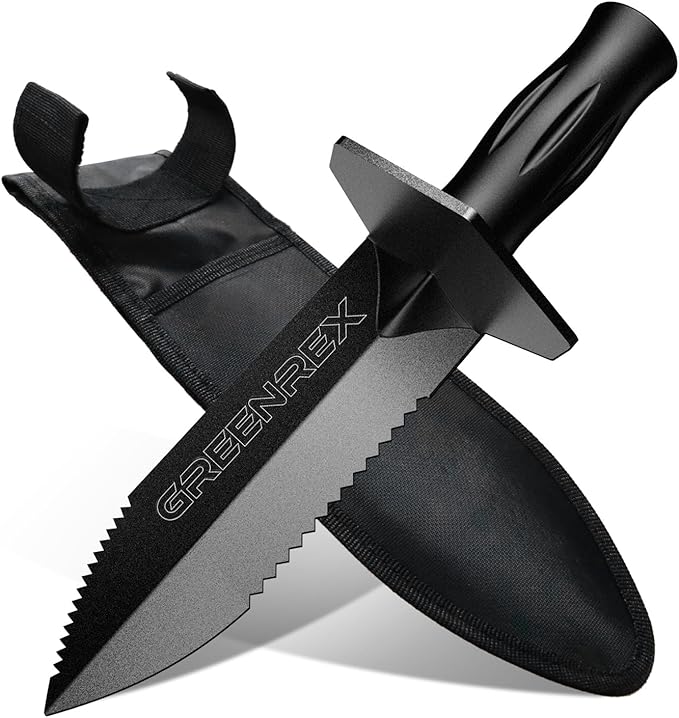 Metal Detector Shovel, Heavy Duty Double Serrated Digging Tool and Metal Detector Accessories with Sheath, Gardening Tools for Weeding, Planting, Camping, Treasure Hunting
