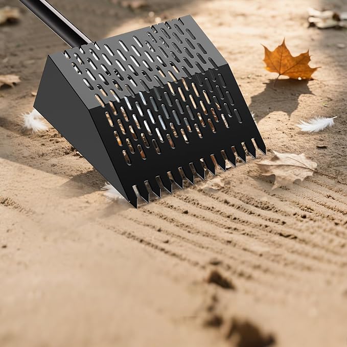 Metal Chicken Poop Scooper & Rake Scoop 10" Metal Chicken Coop Rake with Assistanted Handle Grip Heavy Duty Scoop Tool Adjustable Long Handle (36 to 62") for Coops Farm Animals