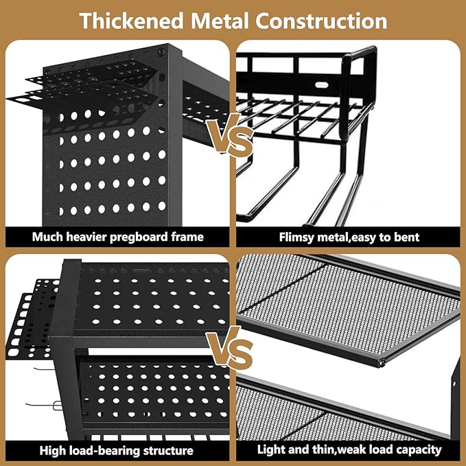 Power Tool Organizer Wall Mount, 3 Layer Heavy Duty Garage organizer Loads 260lbs, Tool Organizers with 8 Drill Hanger, Battery Tools Holder Garage Storage Organization for Workbench, Pegboard, Shed