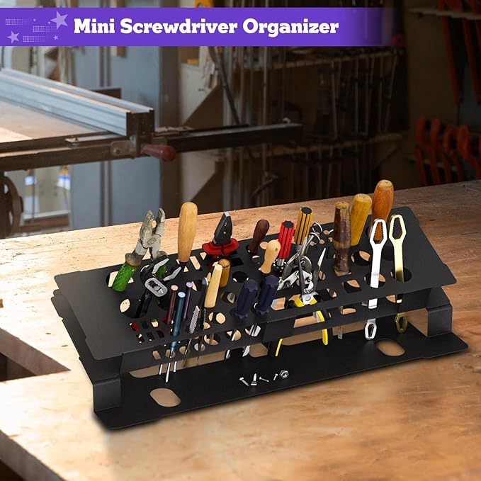 Screwdriver Storage Rack for Desktop,Screwdriver Organizer Holder,RC Tools Kit Organizers,Carbon Steel Tool Holder, Desktop Hand Tool Stand,Tool holder, Black