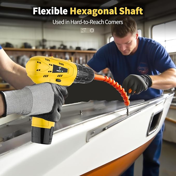 Tegatok Cordless Drill Set,12V Power Drill Set with Battery and Charger, Electric Driver Drills Bits, 3/8'' Keyless Chuck,18+1 Torque Setting with LED Electric Drills Set, Yellow