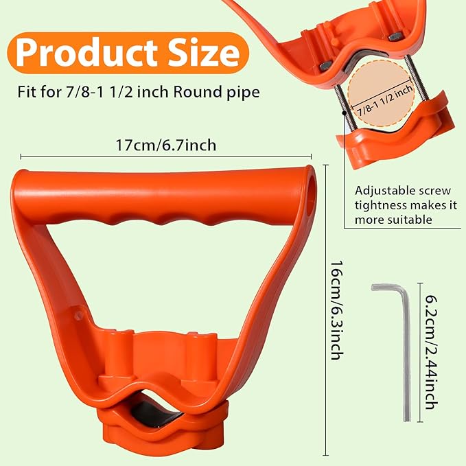 Labor-Saving Handle Tool for Lawn Leveling Rake Ergonomic Back-Saving Attachment for Garden Tools Universal Weed Eater Handle Replacement for Snow Shovels, Rakes, Lawn Trimmers, Orange