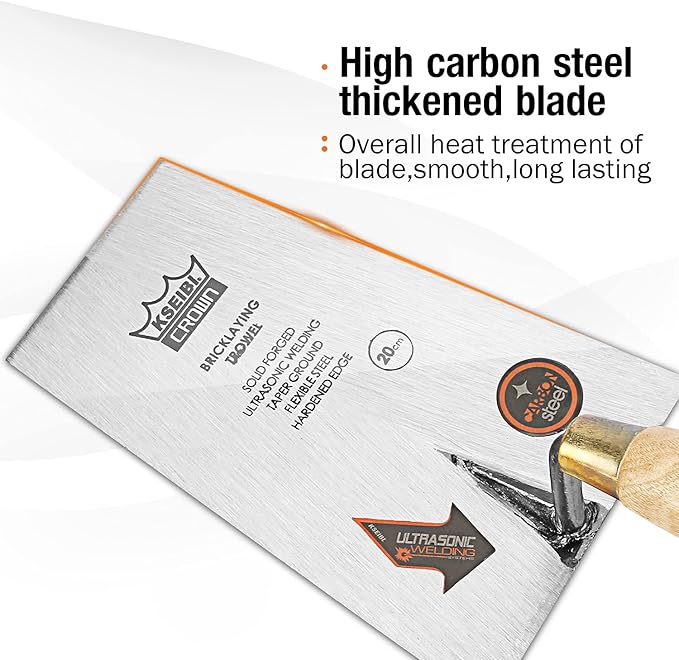 KSEIBI 281350 Narrow Bucket Brick Trowel Wooden Handle Square Tip Bricklaying Trowel (7Inch-180mm)