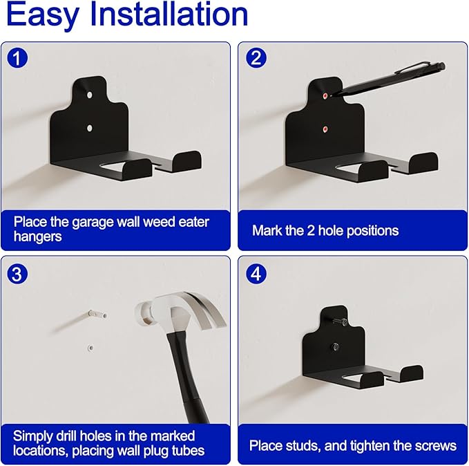 Weed Eater Rack Garage Wall Organizer, Weedeater Hanger Wall Mount For String Trimmer Hanger, Garden Tool Organizer Garage Weed Wacker Hanger - 2 Pack