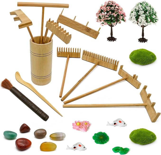 Zen Garden Decor Rake Tool - Sand Zen Garden Accessories Japanese Zen Garden Kit Tabletop Rock Zen Decor Japan Zen Gifts for Home Office Desk Meditation Room Relaxation Birthday Gifts Father Mother