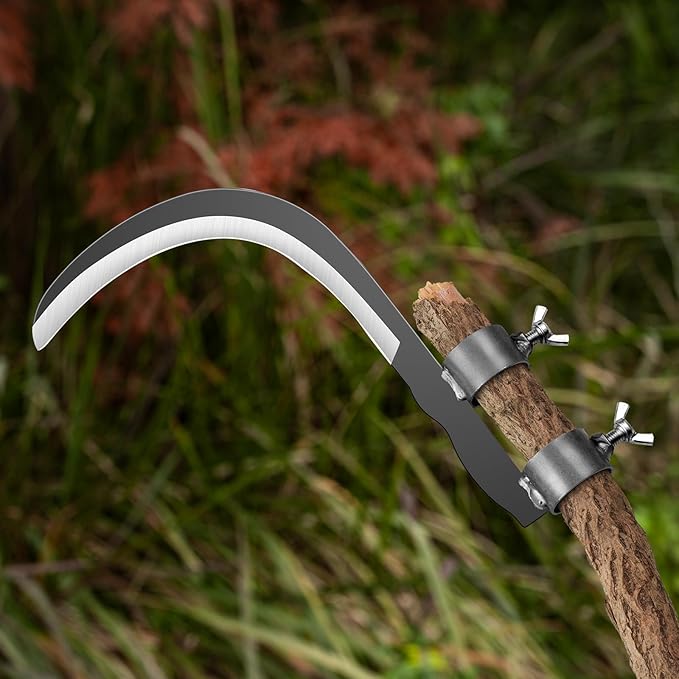 Steel Straw Sickle with Replaceable Wooden Handle Function, Manganese Steel Blade, Handheld Gardening Tools Multipurpose Gardening Weeding Grass Sickle and Farming Portable Safety Sickle