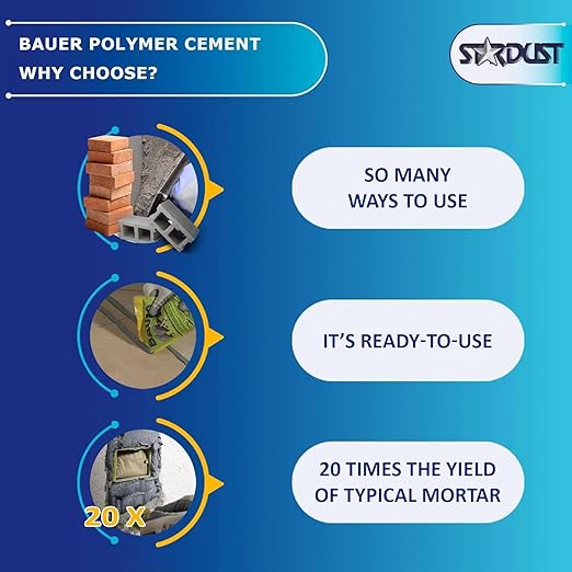 Bauer Instant Polymer Cement, Ready-to-Use Alternative to Mortar & Adhesives - Versatile for Concrete Crack Repair, Stone Tile Crack Repair & Brick Repair, Convenient, Durable & Easy to Store - 4kg