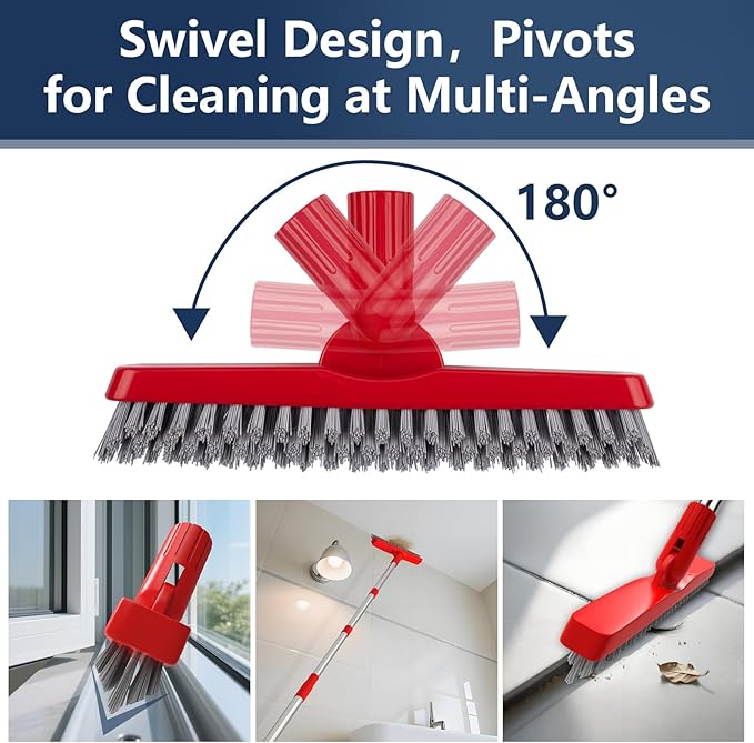 ITTAHO 2 Pack Grout Brush with Long Handle, Swivel Cleaning Grout Line Scrubber - Extendable Durable Handle Grout Cleaner Brush for Bathroom,Tile,Baseboard,Walk in Shower,Corner & Narrow Space (Red)