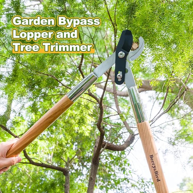 Berry&Bird Loppers and Pruners Heavy Duty, 28 Inch Bypass Loppers with Compound Action, Long Handle Tree Trimmer, Branch Cutter with ⌀ 1-3/4 Inch Cutting Capacity, Hand Loppers with Carbon Steel Blade