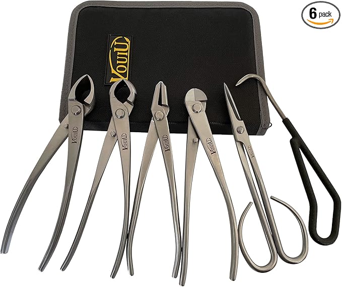 6-Piece Bonsai Tool Set,Concave Cutter,Knob Cutter,Jin Pliers,Wire Cutter,Bonsai Scissors, Root Hook