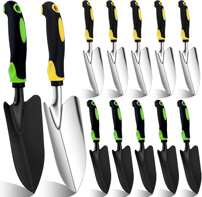 12 Pcs Garden Shovel, Aluminum Alloy Trowel Garden, Heavy Duty Small Shovels, Metal Hand Trowel, Hand Shovel with Ergonomic Handle, Gardening Tools for Digging Weeding Planting Transplanting