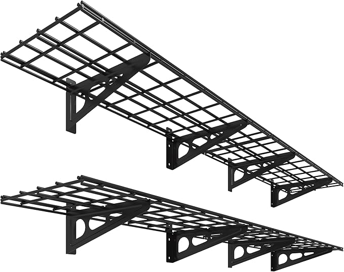 FLEXIMOUNTS 12-inch-by-72-inch Wall Shelf Garage Storage Rack Wall Mounted Floating Shelves,1x6ft ,Black, 2-Pack
