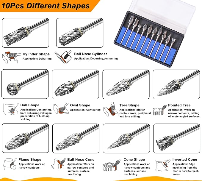 Tungsten Carbide Burr Set 1/8" Shank,Die Grinder Bits with Sanding Drums and Cutting Wheel Set, 185Pcs Pratical Sanding Tool Accessories for Dremel Rotary Tool