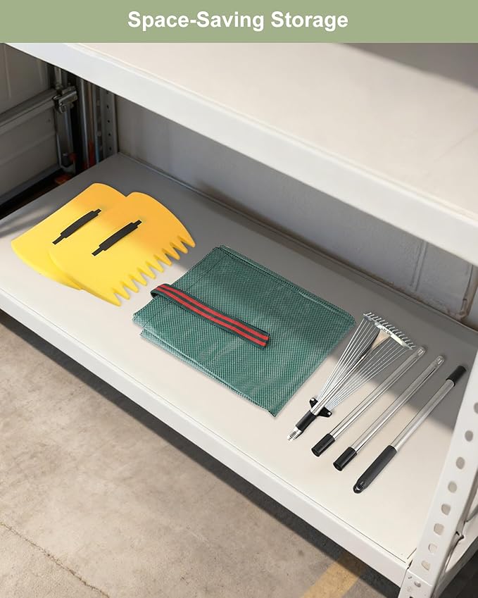 Leaf Rake Set: Adjustable Metal Leaf Rake with Expandable Head, 53 Gallon Reusable Collapsible Leaf Bag & Leaf Scoops Pick Up - Garden Leaf Collector Bag Holder Tools Lawn Yard Waste Cleaning