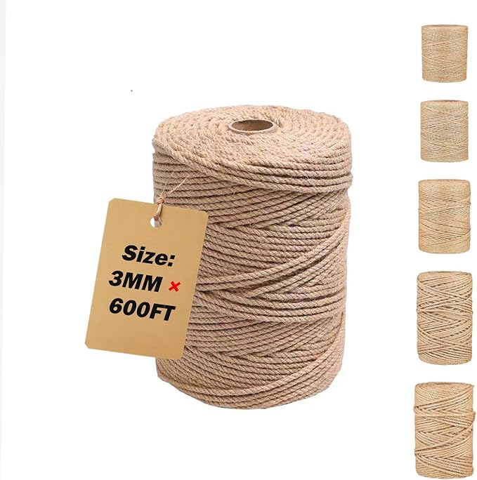3mm 600 Feet Jute Twine Rope – Garden Twine Plant Twine for Climbing Plants, Hemp Jute Craft String, Macrame Cord, Decorative Rope for Crafts Home Decor