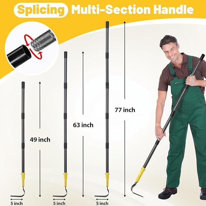 Garden Hoe Tool, 77 Inch L Shaped Hoe Garden Tools with Adjustable Long Handle for Weeding, Loosening Soil,Trenching, Heavy Duty Crack Crevice Weeding Hoe Hand Garden Tools for for Gardening Planting