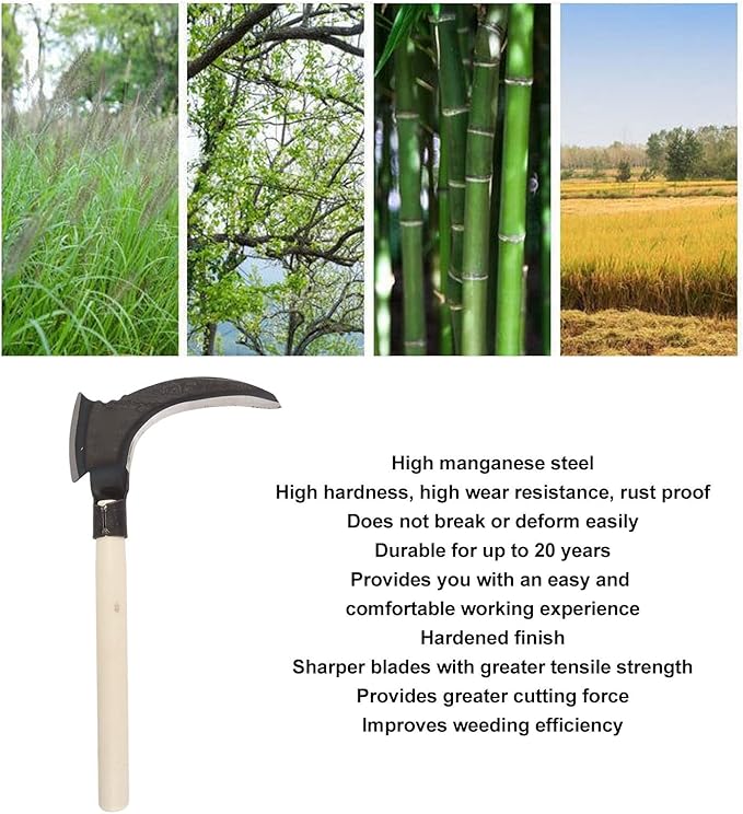 Grass Sickle, Manganese Steel Portable Held Sickle Tool Grass Lawn Gardening Farming Weed Remover Scythe Blade Cutter Grafting Knife for Outdoor Gardening, Clearing Vines