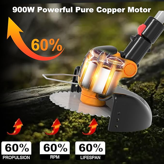 Electric Weed Wacker Cordless Battery Powered, Weed Cordless Eater with 2X 21V/4.0Ah Battery Operated & Wheels 3 Types Blades, 3 in 1 Stringless Grass Trimmer/Edger/Brush Cutter for Garden Yard Lawn