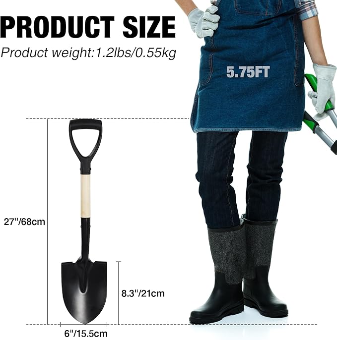 REDCAMP 27" Shovel for Digging, Garden Spade Tool with D-Handle, Manganese Steel Wooden Handel Spade Digging Tool,Beach,Sand Car Snow Shovel, 2 Pack