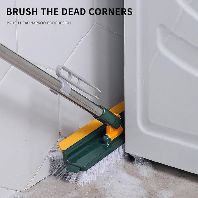 51" Adjustable 2-in-1 Push Broom: Ideal for Tile, Shower, Bathroom, Kitchen, Garage, Deck & Wall. Heavy-Duty Scraper and Stiff Bristles for Efficiently Scrubbing Tough Stains
