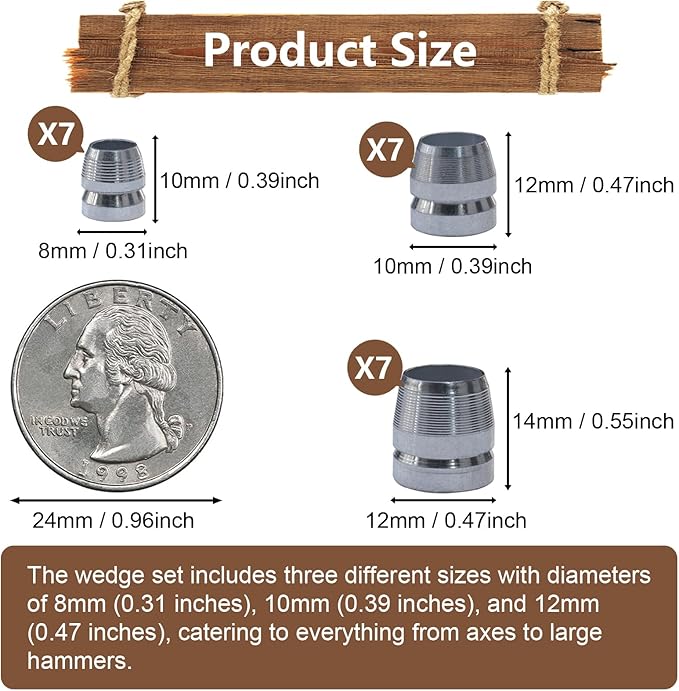 21 PCS Round Axe Handle Wedge Safety Metal Wedge Hammer Handle Wedges for Axe Hammer Sledge (0.31/0.39/0.47 Inch)