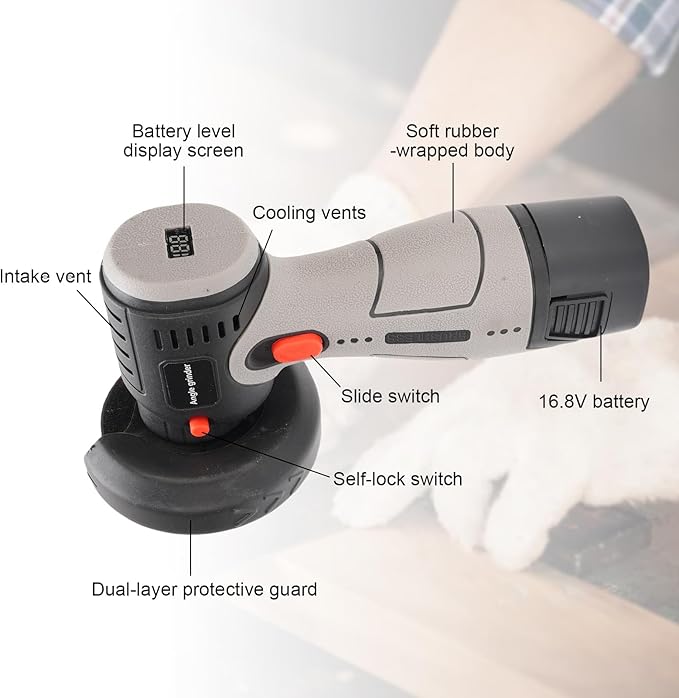 Brushless Cordless Angle Grinder Kit, 19500rpm Mini Electric Angle Grinding Tool with 2x16.8V 2000mAh Battery and 6-Cutting Discs, Grinder Handheld Cutter for Metal Wood